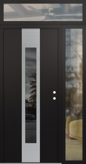 DIAMOND A1 52" X 96" BLACK/BLACK MIRRORED GLASS PANEL STAINLESS STEEL LHI WITH SIDELITE AND TRANSOM CLEAR GLASS