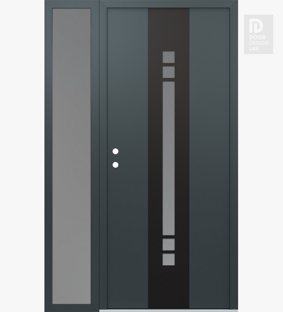 Modern Steel Front Door DIAMOND A4 48" X 80" ANTHRACITE/ANTHRACITE FROSTED GLASS PANEL BLACK RHI WITH SIDELITE FROSTED GLASS