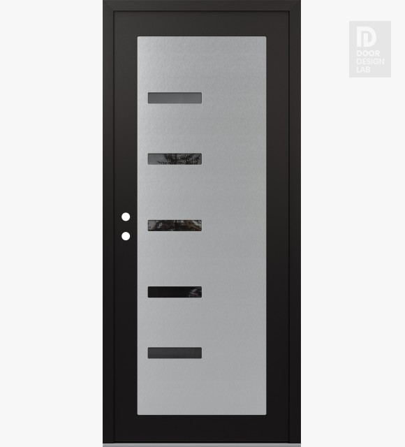 Modern Steel Front Door Diamond C8 36" x 80" black/black mirrored Glass Panel stainless steel RHI