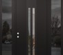 Modern Steel Front Door DIAMOND A8 60" X 96" BLACK/BLACK CLEAR GLASS PANEL BLACK RHI WITH 2 SIDELITES AND TRANSOM MIRRORED GLASS