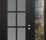 Modern Steel Front Door Diamond C16 50" x 96" black/white frosted Glass Panel black LHI with Sidelite and Transom clear Glass
