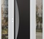 Modern Steel Front Door Diamond C13 68" x 80" white/white frosted Glass Panel black RHI with 2 Sidelites clear Glass