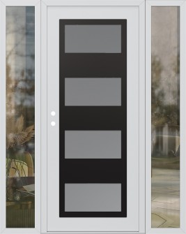 Diamond C2 64" x 80" white/white frosted Glass Panel black RHI with 2 Sidelites clear Glass