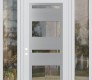 Modern Steel Front Door Diamond C10 64" x 96" white/white clear Glass Panel stainless steel RHI with 2 Sidelites and Transom clear Glass