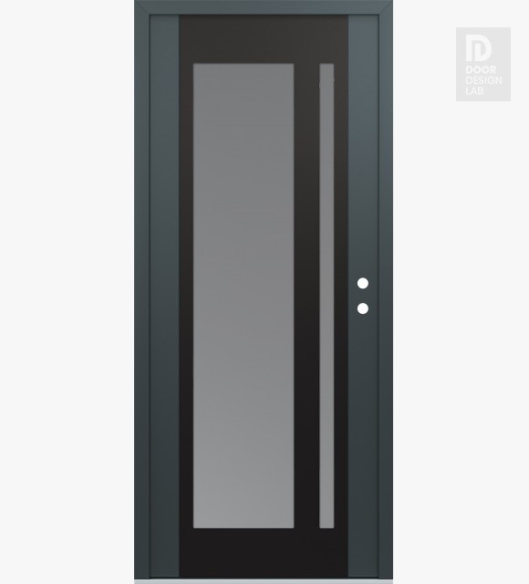 Modern Steel Front Door Diamond C15 36" x 80" anthracite/anthracite frosted Glass Panel black LHI