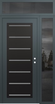 Diamond C11 52" x 96" anthracite/anthracite frosted Glass Panel black LHI with Sidelite and Transom mirrored Glass