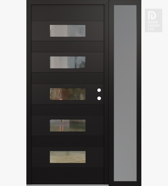 Modern Steel Front Door Diamond D5 48" x 80" black/black clear Glass Panel black LHI with Sidelite frosted Glass