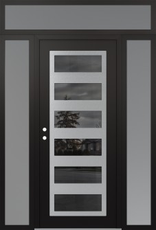 Diamond C9 68" x 96" black/black mirrored Glass Panel stainless steel RHI with 2 Sidelites and Transom frosted Glass