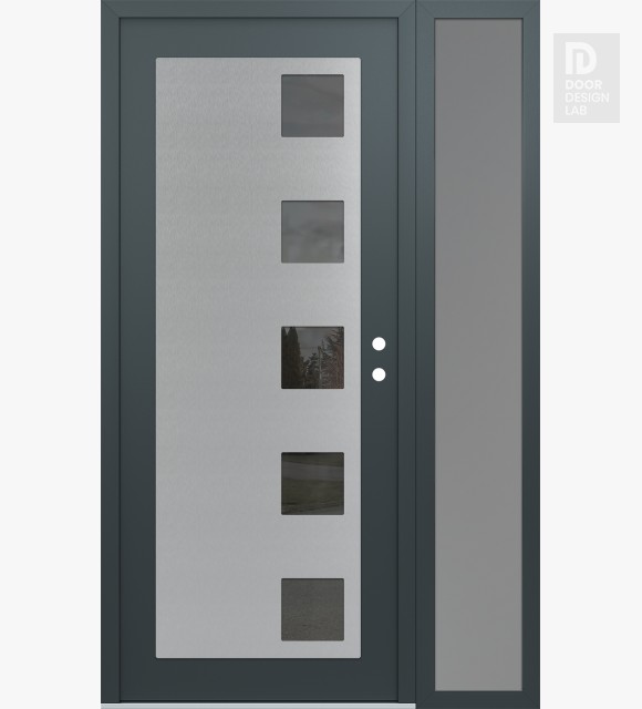 Modern Steel Front Door Diamond C5 48" x 80" anthracite/anthracite mirrored Glass Panel stainless steel LHI with Sidelite frosted Glass