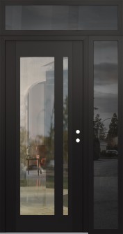 Diamond C15 50" x 96" black/black clear Glass Panel black LHI with Sidelite and Transom mirrored Glass