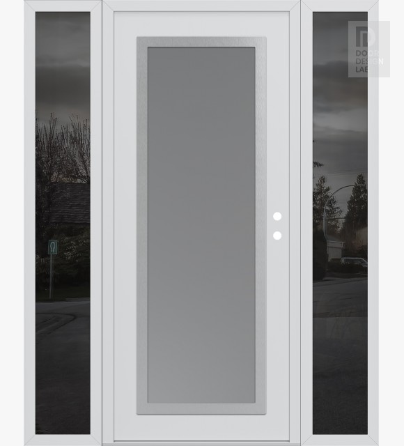 Modern Steel Front Door Diamond C1 60" x 80" white/white frosted Glass Panel stainless steel LHI with 2 Sidelites mirrored Glass