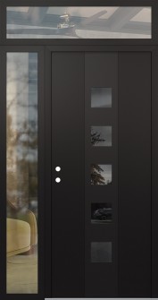 DIAMOND A13 48" X 96" BLACK/BLACK MIRRORED GLASS PANEL BLACK RHI WITH SIDELITE AND TRANSOM CLEAR GLASS