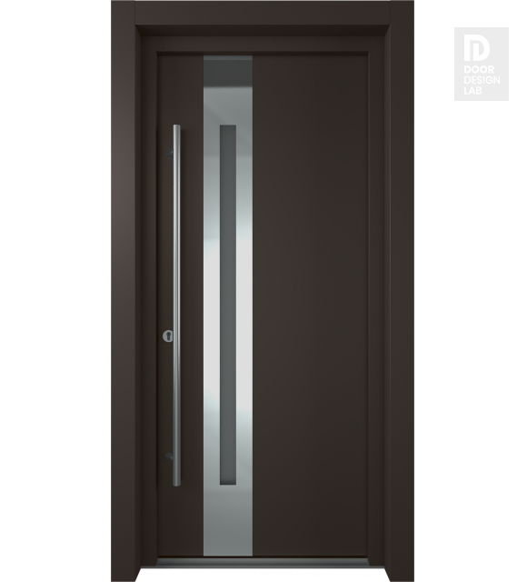 MODERN FRONT STEEL DOOR ZEPHYR BROWN/WHITE 37 7/16" X 81 11/16" RHI + HARDWARE