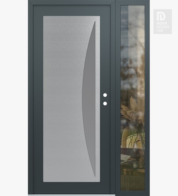 Modern Steel Front Door Diamond C13 48" x 80" anthracite/anthracite frosted Glass Panel stainless steel LHI with Sidelite clear Glass