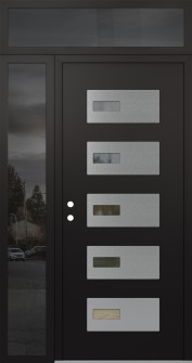 Diamond D7 48" x 96" black/black clear Glass Panel stainless steel RHI with Sidelite and Transom mirrored Glass