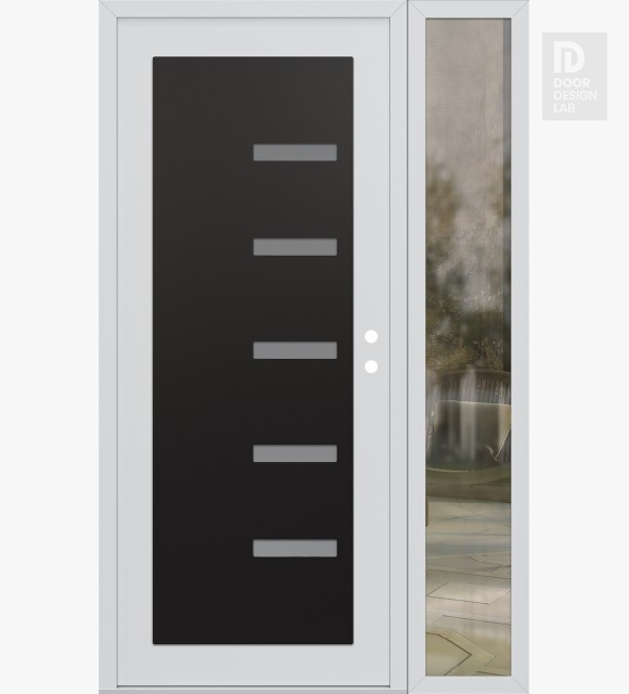 Modern Steel Front Door Diamond C8 50" x 80" white/white frosted Glass Panel black LHI with Sidelite clear Glass
