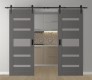 DOUBLE BARN DOOR AVON 07-05 VETRO GRAY MATTE 72" X 96" X 1 3/4" BLACK HARDWARE