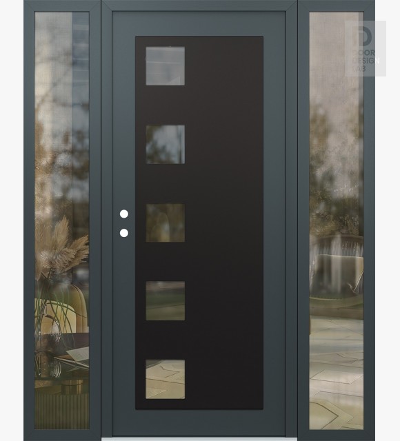Modern Steel Front Door Diamond C5 68" x 80" anthracite/anthracite clear Glass Panel black RHI with 2 Sidelites clear Glass