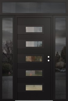 Diamond D3 68" x 96" black/black clear Glass Panel black LHI with 2 Sidelites and Transom mirrored Glass