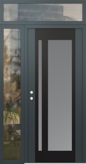 Diamond C15 52" x 96" anthracite/anthracite frosted Glass Panel black RHI with Sidelite and Transom clear Glass