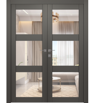 Avon 3 Lite Clear Vetro Gray Matte Double doors