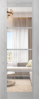 DOOR SLAB AVON 4 LITE CLEAR VETRO RIBEIRA ASH 32" X 84" X 1 3/4" TEMPERED CLEAR GLASS