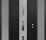 Modern Steel Front Door DIAMOND A7 64" X 96" BLACK/BLACK CLEAR GLASS PANEL STAINLESS STEEL LHI WITH 2 SIDELITES AND TRANSOM FROSTED GLASS