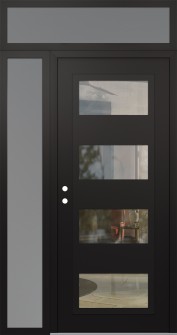 Diamond C2 52" x 96" black/black clear Glass Panel black RHI with Sidelite and Transom frosted Glass