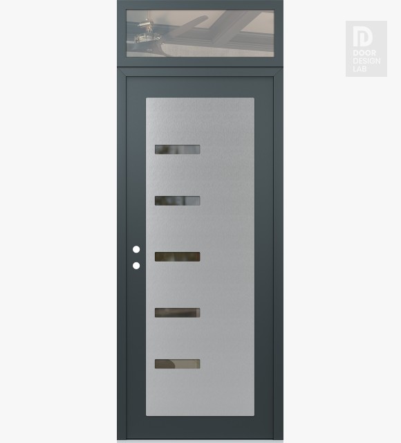 Modern Steel Front Door Diamond C8 36" x 96" anthracite/anthracite clear Glass Panel stainless steel RHI with Transom clear Glass