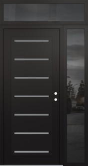 Diamond C11 50" x 96" black/white frosted Glass Panel black LHI with Sidelite and Transom mirrored Glass