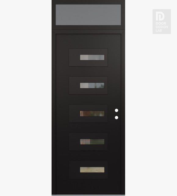Modern Steel Front Door Diamond D6 36" x 96" black/black clear Glass Panel black LHI with Transom frosted Glass