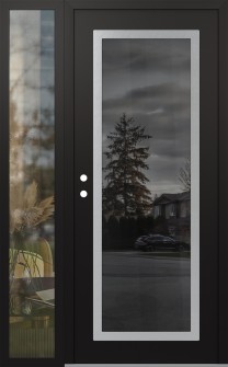 Diamond C1 48" x 80" black/black mirrored Glass Panel stainless steel RHI with Sidelite clear Glass