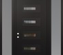 Modern Steel Front Door Diamond D6 64" x 96" black/black clear Glass Panel black RHI with 2 Sidelites and Transom frosted Glass