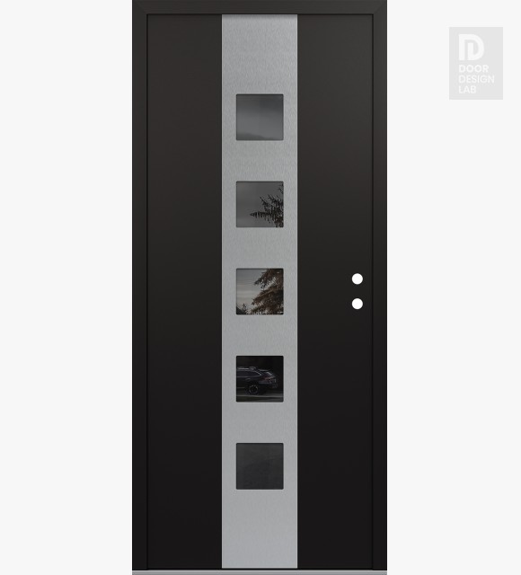 Modern Steel Front Door DIAMOND A13 36" X 80" BLACK/BLACK MIRRORED GLASS PANEL STAINLESS STEEL LHI