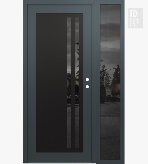 Modern Steel Front Door Diamond C6 48" x 80" anthracite/anthracite mirrored Glass Panel black LHI with Sidelite mirrored Glass