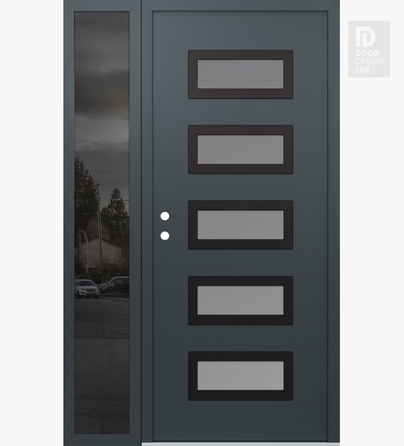 Modern Steel Front Door Diamond D1 50" x 80" anthracite/anthracite frosted Glass Panel black RHI with Sidelite mirrored Glass