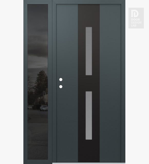 Modern Steel Front Door DIAMOND A6 48" X 80" ANTHRACITE/ANTHRACITE FROSTED GLASS PANEL BLACK RHI WITH SIDELITE MIRRORED GLASS