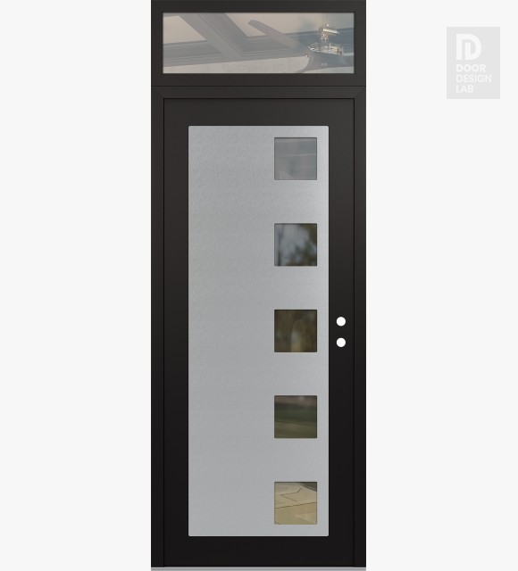 Modern Steel Front Door Diamond C5 36" x 96" black/black clear Glass Panel stainless steel LHI with Transom clear Glass