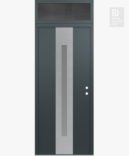 Modern Steel Front Door DIAMOND A2 36" X 96" ANTHRACITE/ANTHRACITE FROSTED GLASS PANEL STAINLESS STEEL LHI WITH TRANSOM MIRRORED GLASS