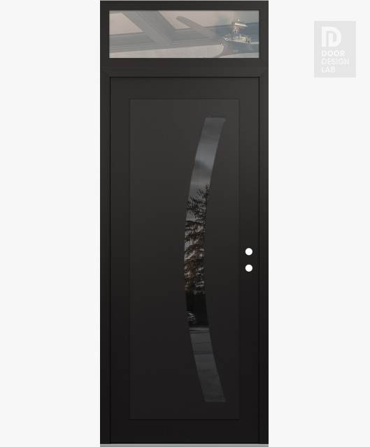 Modern Steel Front Door Diamond C4 36" x 96" black/black mirrored Glass Panel black LHI with Transom clear Glass