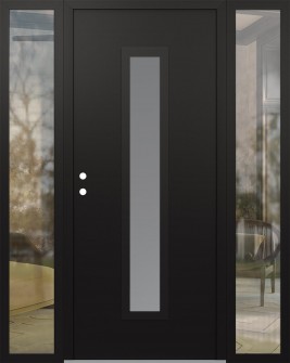 DIAMOND A11 64" X 80" BLACK/WHITE FROSTED GLASS PANEL BLACK RHI WITH 2 SIDELITES CLEAR GLASS