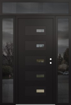 Diamond D7 60" x 96" black/black clear Glass Panel black LHI with 2 Sidelites and Transom mirrored Glass