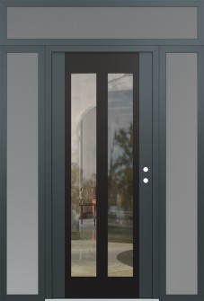 Diamond C14 64" x 96" anthracite/anthracite clear Glass Panel black LHI with 2 Sidelites and Transom frosted Glass