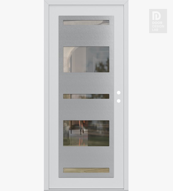 Modern Steel Front Door Diamond C10 36" x 80" white/white clear Glass Panel stainless steel LHI
