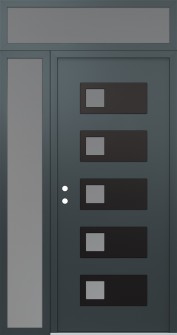 Diamond D2 48" x 96" anthracite/anthracite frosted Glass Panel black RHI with Sidelite and Transom frosted Glass