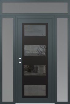 Diamond C2 68" x 96" anthracite/anthracite mirrored Glass Panel black RHI with 2 Sidelites and Transom frosted Glass