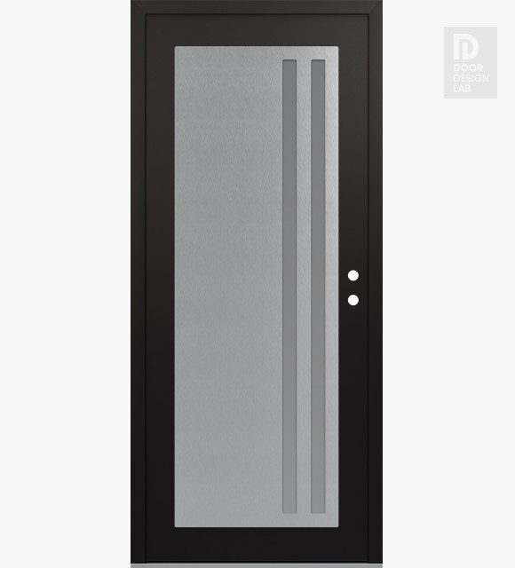 Modern Steel Front Door Diamond C6 36" x 80" black/white frosted Glass Panel stainless steel LHI