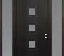 Modern Steel Front Door DIAMOND A12 64" X 96" BLACK/WHITE FROSTED GLASS PANEL BLACK LHI WITH 2 SIDELITES AND TRANSOM FROSTED GLASS