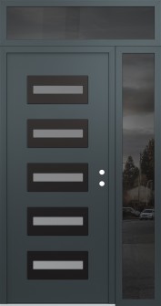 Diamond D4 52" x 96" anthracite/anthracite frosted Glass Panel black LHI with Sidelite and Transom mirrored Glass