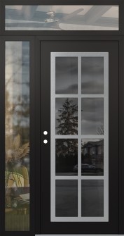 Diamond C16 50" x 96" black/black mirrored Glass Panel stainless steel RHI with Sidelite and Transom clear Glass
